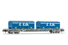 HN6582 - N - 4 achsiger Containertragwagen Novatrans Sgss, grau, T.T.S., SNCF, Ep. V